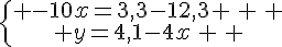 \{\begin{matrix} -10x=3,3-12,3 \, \, \\ y=4,1-4x\, \, \end{matrix}.