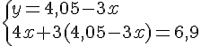 \{ y=4,05-3x\\4x+3(4,05-3x)=6,9 .
