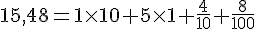 15,48=1\times   10+5\times   1+\frac{4}{10}+\frac{8}{100}