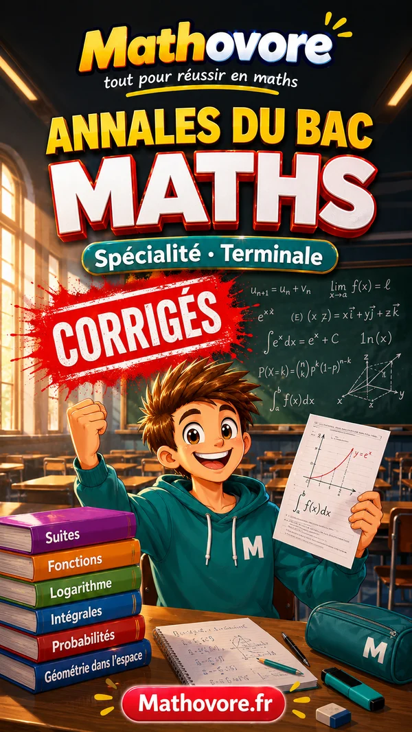 Couverture du livre Mathovore « Annales du bac de maths corrigées, spécialité Terminale », 99 exercices du bac rangés par thème