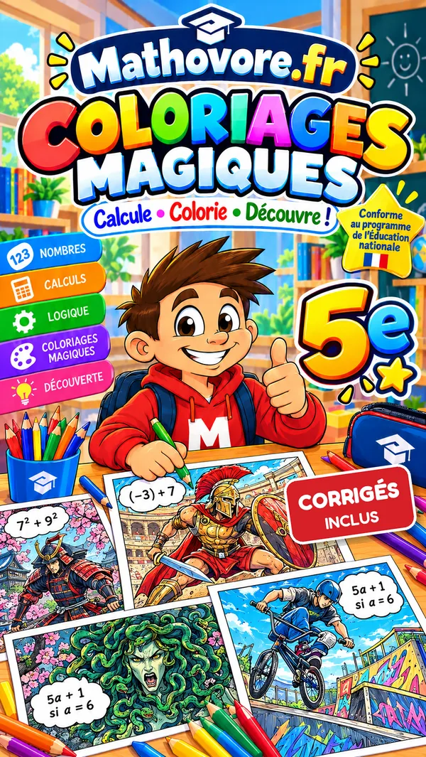 Couverture du livre Mathovore « Coloriages magiques 5e » en PDF