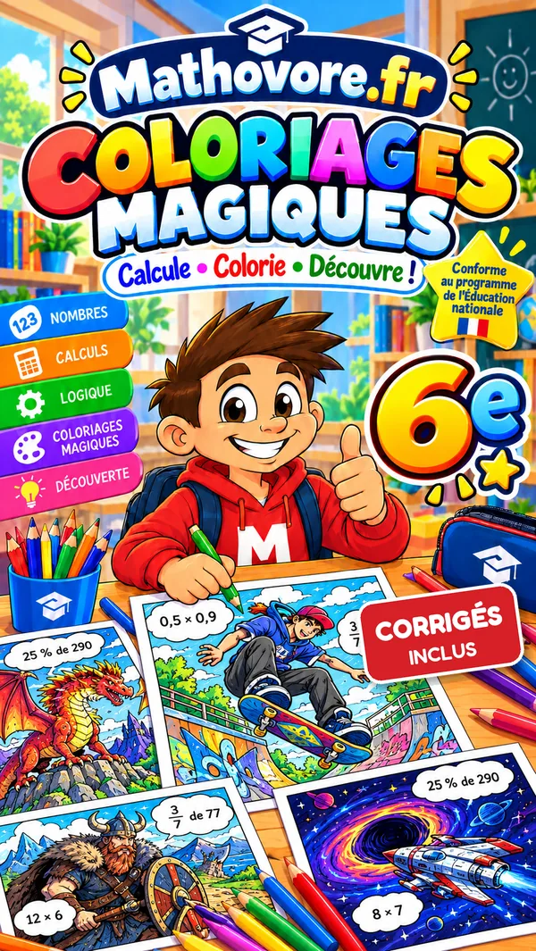 Couverture du livre Mathovore « Coloriages magiques 6e » en PDF
