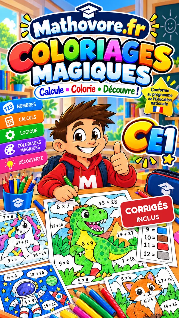 Couverture du livre Mathovore « Coloriages magiques CE1 » en PDF