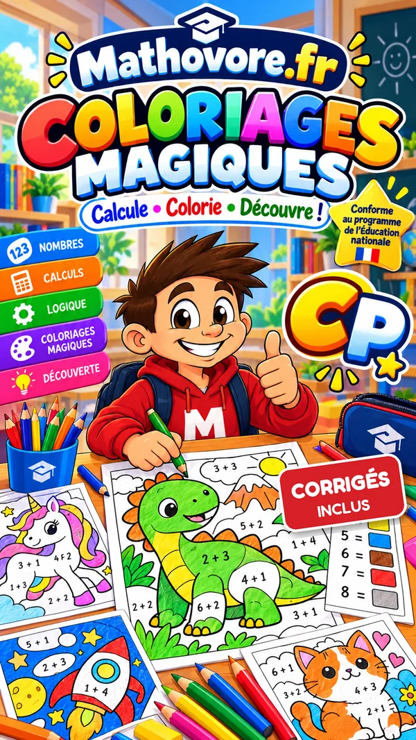Couverture du livre Mathovore « Coloriages magiques CP » en PDF
