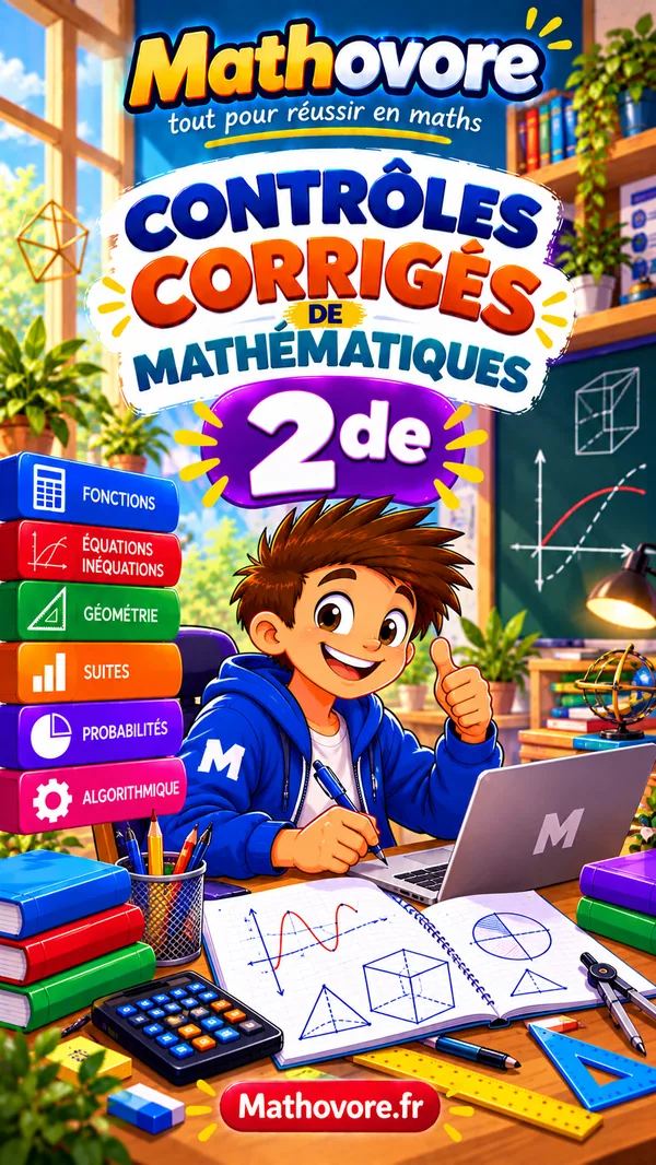 Couverture du recueil Mathovore de contrôles corrigés de mathématiques niveau seconde, avec 25 devoirs