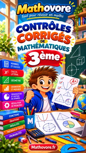 Couverture du livre Mathovore « Contrôles corrigés de mathématiques 3e »