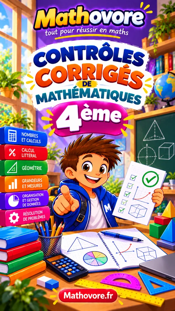 Livre de quatrième signé Mathovore : 25 contrôles de mathématiques et leurs corrections rédigées
