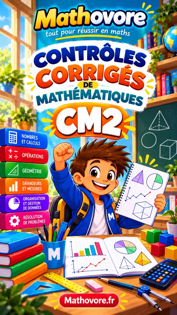 Couverture du livre Mathovore de 25 contrôles corrigés de mathématiques pour le CM2