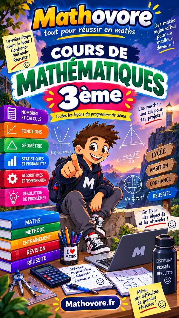 Couverture du livre Mathovore « Cours de mathématiques 3e » en PDF