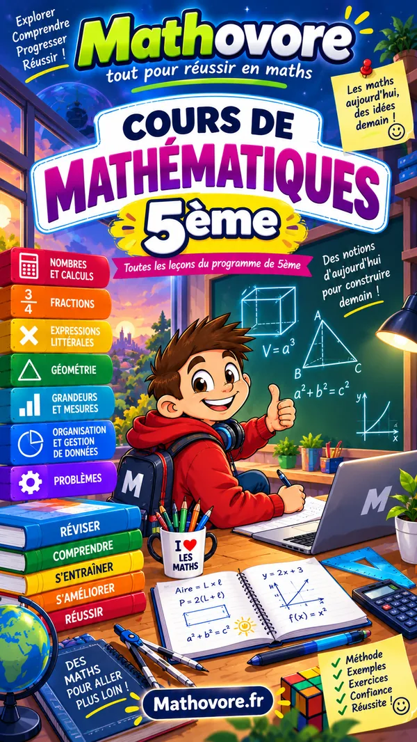 Couverture du livre Mathovore « Cours de mathématiques 5e » en PDF