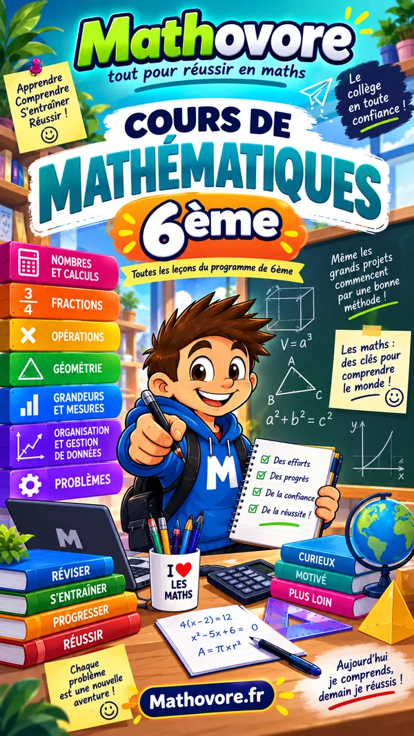 Couverture du livre Mathovore « Cours de mathématiques 6e » en PDF