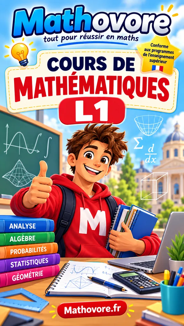 Jaquette illustrée Mathovore du cours de mathématiques de licence, première année, semestres 1 et 2