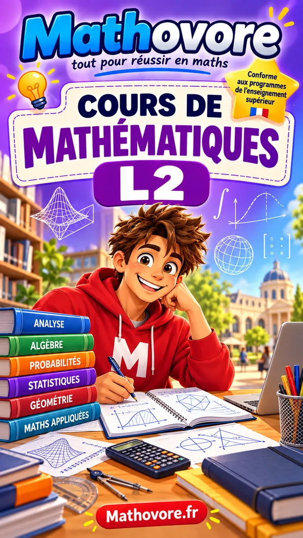 Jaquette illustrée du cours Mathovore pour la deuxième année de licence, semestres 3 et 4