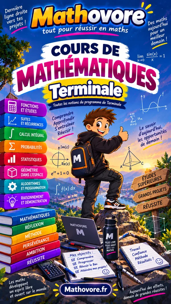 Couverture du livre Mathovore « Cours de mathématiques Terminale » en PDF
