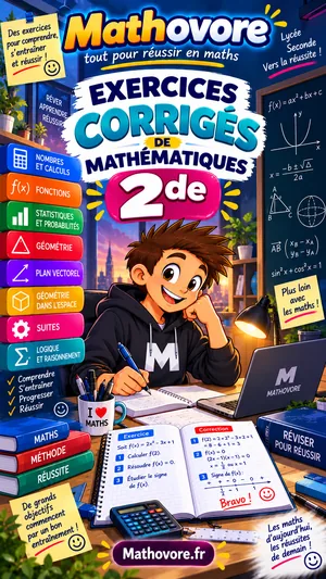 Couverture du recueil Mathovore « Exercices corrigés de mathématiques 2de », exercices avec corrigés en PDF