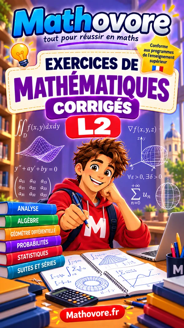 Jaquette illustrée du recueil Mathovore de 473 exercices résolus pour la licence 2