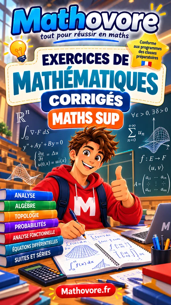 Jaquette Mathovore du recueil de 685 exercices de maths sup, énoncés puis solutions détaillées