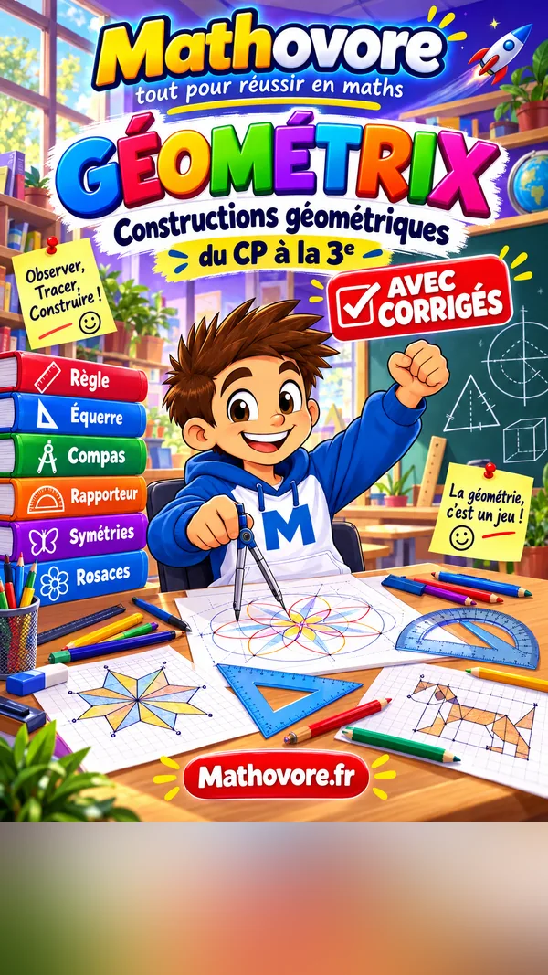 Couverture du livre Mathovore « Géométrix, constructions géométriques du CP à la 3e » en PDF