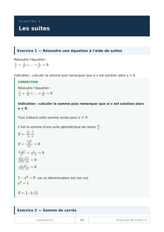 Page 20 du livre Mathovore « Exercices corrigés de mathématiques 1re »