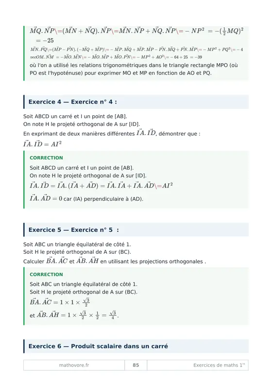 Page 86 du livre Mathovore « Exercices corrigés de mathématiques 1re »