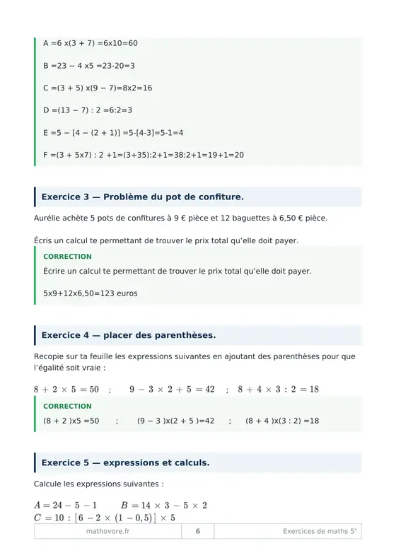 Page 7 du livre Mathovore « Exercices corrigés de mathématiques 5e »