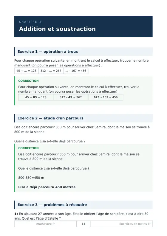 Page 12 du livre Mathovore « Exercices corrigés de mathématiques 6e »