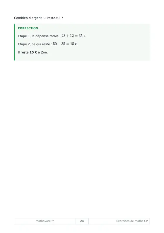 Page 25 du livre Mathovore « Exercices corrigés de mathématiques CP »