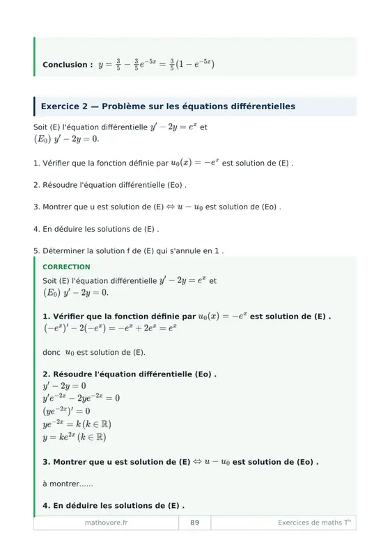 Page 90 du livre Mathovore « Exercices corrigés de mathématiques Terminale »