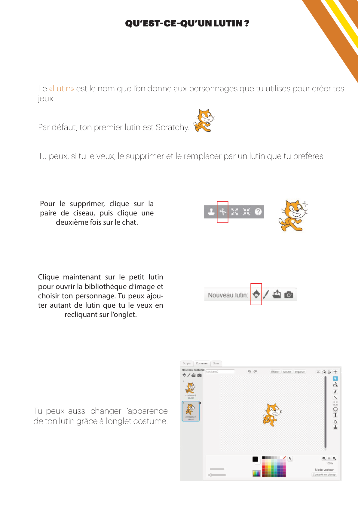Les blocs d'apparence de Scratch : dire, penser, changer de costume