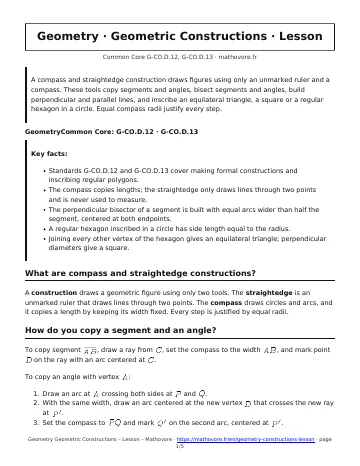 Page 1 of the Geometry Geometric Constructions lesson PDF