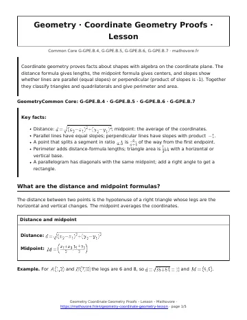 Page 1 of the Geometry Coordinate Geometry Proofs lesson PDF