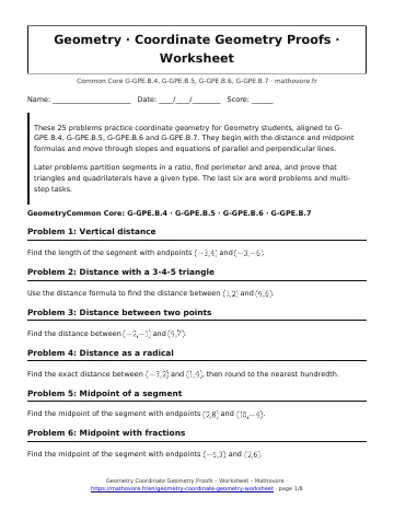 Page 1 of the Geometry Coordinate Geometry Proofs worksheet PDF