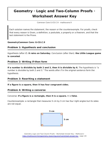 Page 1 of the Geometry Logic and Two-Column Proofs worksheet answer key PDF