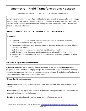 Page 1 of the Geometry Rigid Transformations lesson PDF