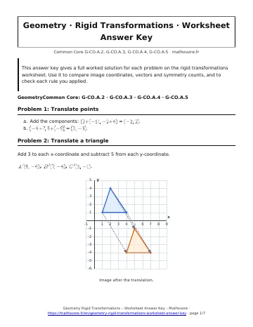 Page 1 of the Geometry Rigid Transformations worksheet answer key PDF