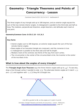 Page 1 of the Geometry Triangle Theorems and Points of Concurrency lesson PDF