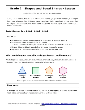 Page 1 of the Grade 2 Shapes and Equal Shares lesson PDF