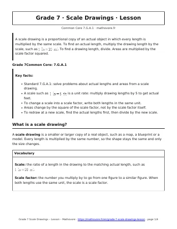 Page 1 of the Grade 7 Scale Drawings lesson PDF