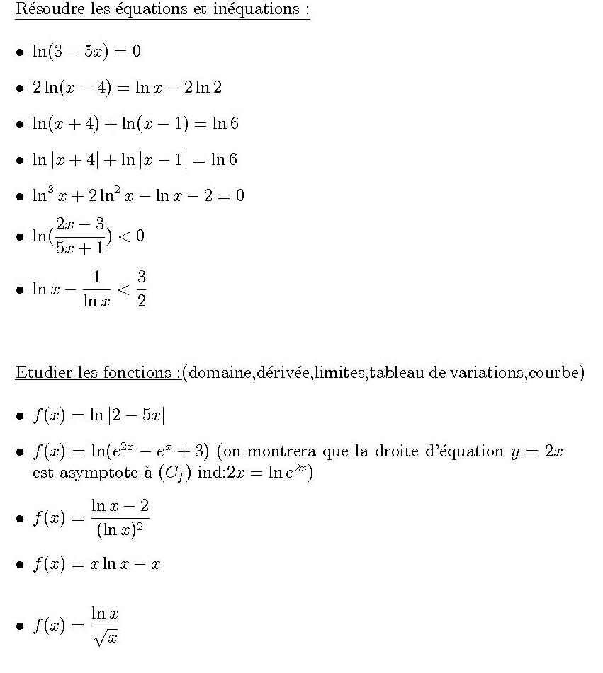 exercices fonction logarithme - fonctions logarithmes cours et exercices