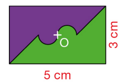 Rectangle de 5 cm sur 3 cm partagé en une zone violette et une zone verte symétriques par rapport au point O – exercices symétrie centrale