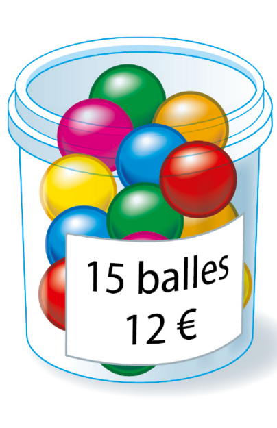 pot de 15 balles vendu 12 euros – proportionnalité 6e exercices