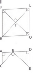 Carré FLQR avec ses diagonales perpendiculaires en T, et figure ABD avec des angles droits en A, B et D, C sous A et E sous D – perpendiculaires 6e exercices