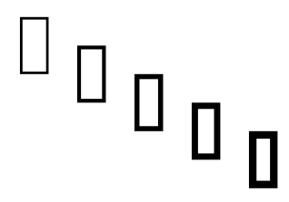 Même frise de cinq rectangles verticaux en escalier, dont le trait devient de plus en plus épais de gauche à droite