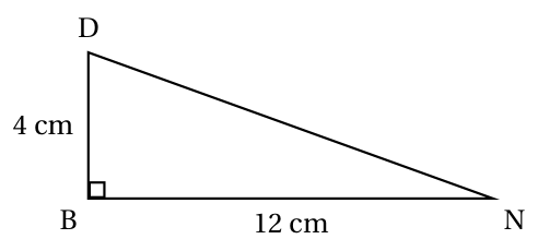 Triangle DBN rectangle en B avec BD = 4 cm et BN = 12 cm
