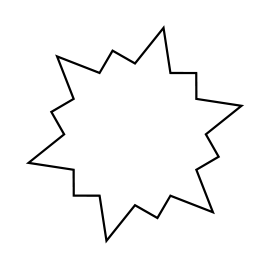 Contour de la sculpture : polygone étoilé fermé, formé de pointes aiguës séparées par des décrochements en escalier