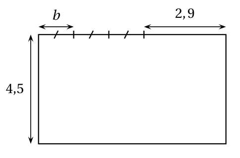 Rectangle de largeur 4,5 ; sa longueur est formée de trois segments codés de même longueur b suivis d'un segment de longueur 2,9