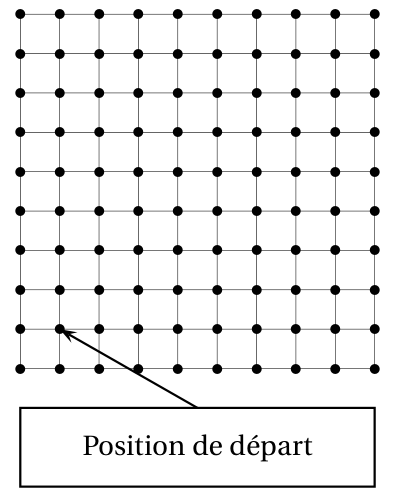 Annexe de la question 1 : quadrillage à points de 9 carreaux sur 9, la position de départ du stylo étant le deuxième point de la deuxième ligne en partant du coin inférieur gauche
