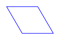 Losange bleu dont deux côtés sont horizontaux, penché vers la gauche, avec des angles de 60° et 120°