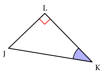 Triangle JLK rectangle en L, l'angle de sommet K étant colorié