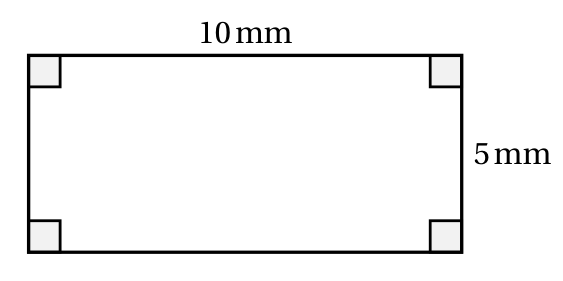 Rectangle avec quatre angles droits codés, de longueur 10 mm et de largeur 5 mm
